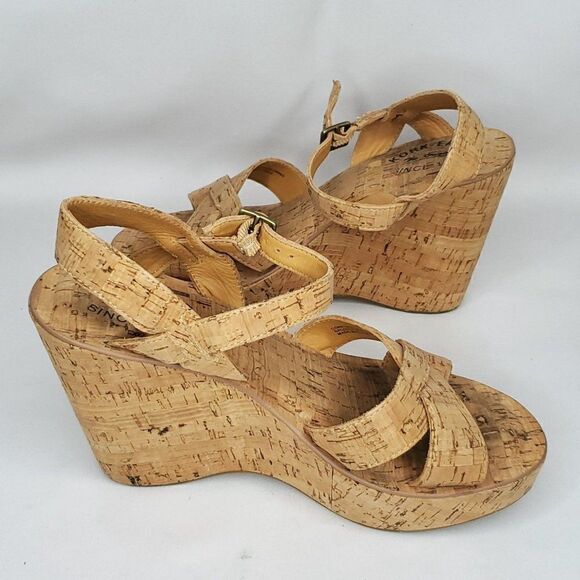 Kork Ease Ava Cork Leather Platform Wedge Sandal 9 Criss Cross Tan Brown - Picture 6 of 9